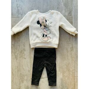Baby Girl Disney Minnie Mouse Fleece Sweatshirt & Glitter Leggings Outfit 6-9 mo